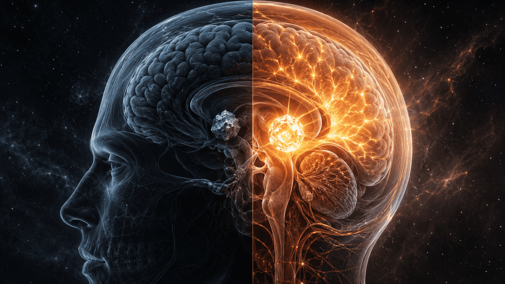 Anatomical view of the pineal gland and pituitary gland located at the center of the human brain